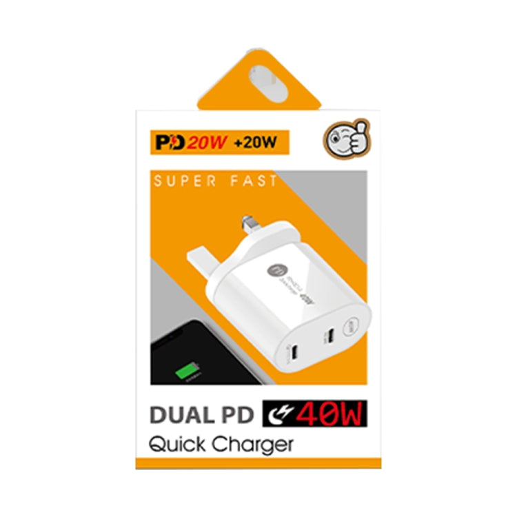 002 40W Dual Port PD / Type-C Fast Charger with USB-C to 8 Pin Data Cable, UK Plug(White) - USB Charger by PMC Jewellery | Online Shopping South Africa | PMC Jewellery