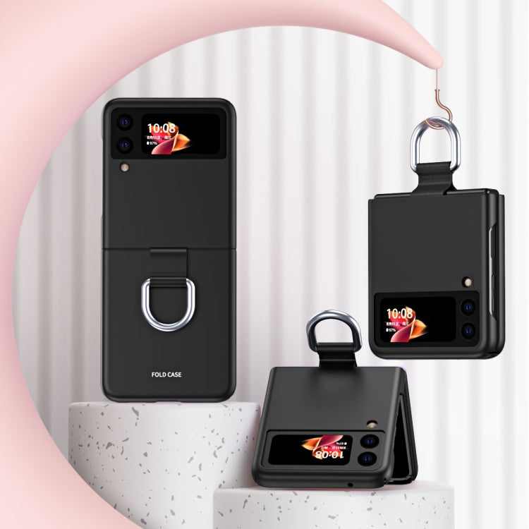 For Samsung Galaxy Z Flip3 5G Skin Feel Folding Phone Case with Drawstring Key Chain(Black) - Galaxy Phone Cases by PMC TechLife | Online Shopping South Africa | PMC TechLife | Buy Now Pay Later Mobicred