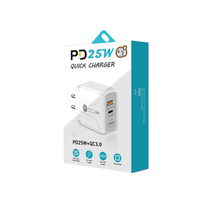 PD25W USB-C / Type-C + QC3.0 USB Dual Ports Fast Charger with USB to 8 Pin Data Cable, US Plug(White) - USB Charger by PMC Jewellery | Online Shopping South Africa | PMC Jewellery | Buy Now Pay Later Mobicred