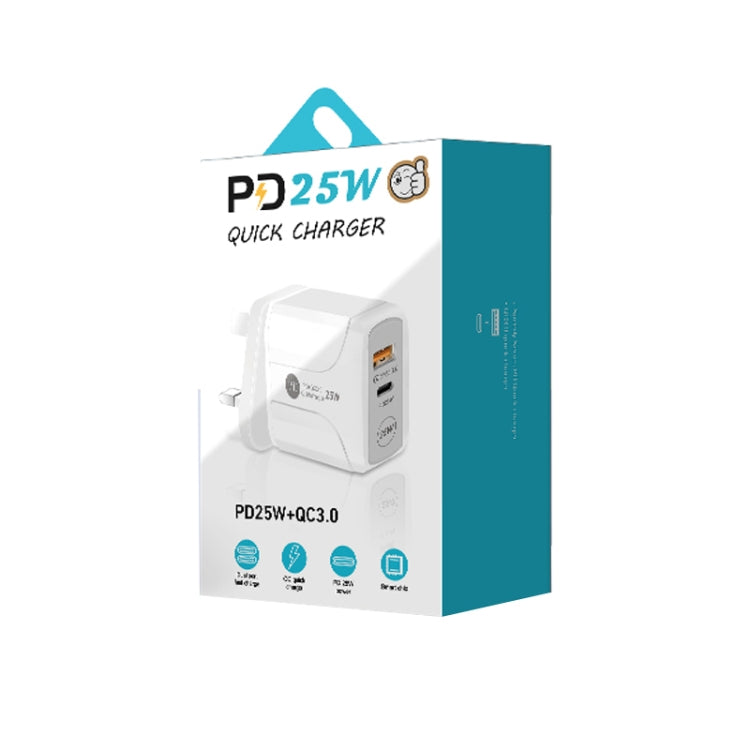 PD25W USB-C / Type-C + QC3.0 USB Dual Ports Fast Charger with USB to 8 Pin Data Cable, UK Plug(Black) - USB Charger by PMC Jewellery | Online Shopping South Africa | PMC Jewellery