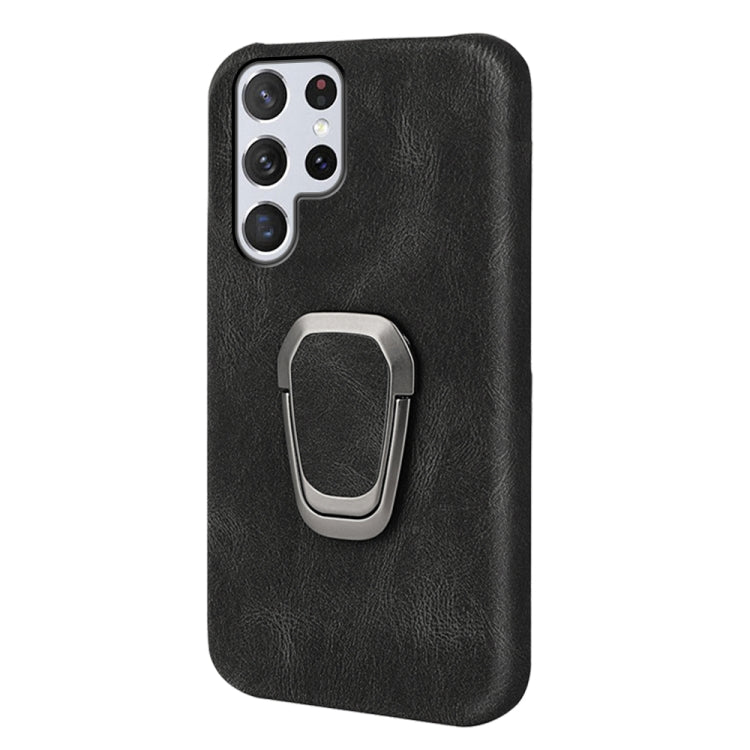 Ring Holder PU Phone Case For Samsung Galaxy S22 Ultra 5G(Black) - Galaxy S22 Ultra 5G Cases by PMC TechLife | Online Shopping South Africa | PMC TechLife | Buy Now Pay Later Mobicred