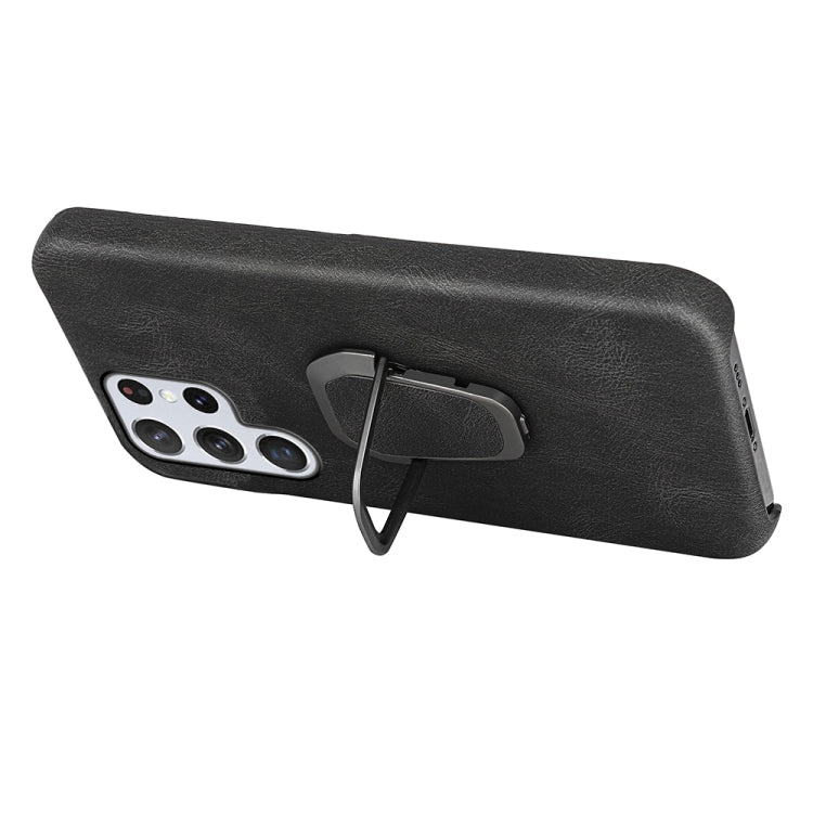 Ring Holder PU Phone Case For Samsung Galaxy S22 Ultra 5G(Black) - Galaxy S22 Ultra 5G Cases by PMC TechLife | Online Shopping South Africa | PMC TechLife | Buy Now Pay Later Mobicred