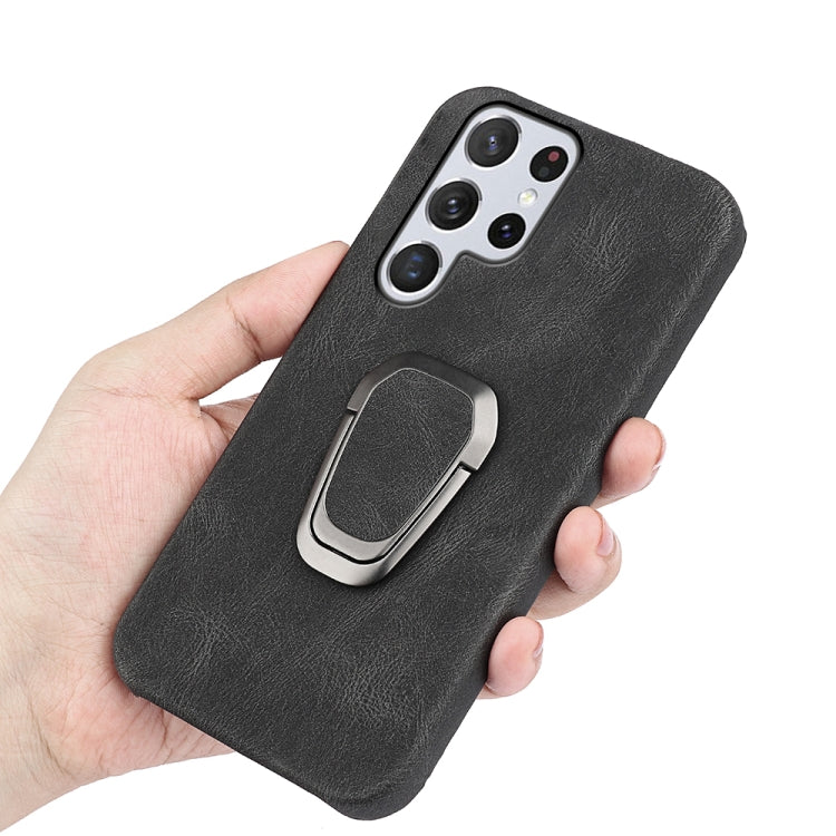 Ring Holder PU Phone Case For Samsung Galaxy S22 Ultra 5G(Black) - Galaxy S22 Ultra 5G Cases by PMC TechLife | Online Shopping South Africa | PMC TechLife | Buy Now Pay Later Mobicred