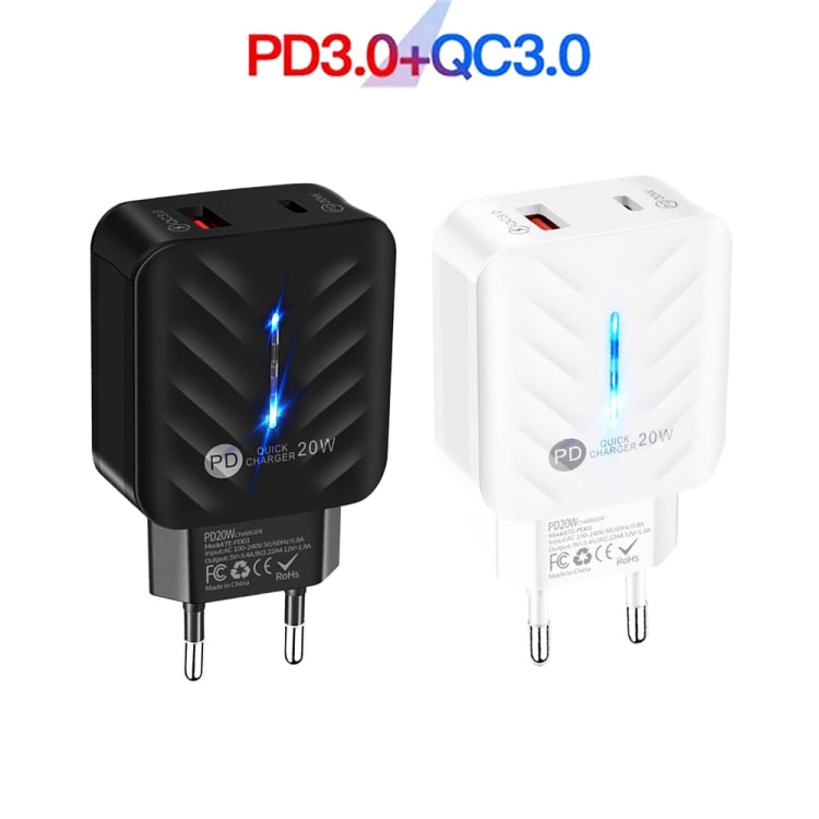 PD03 20W PD3.0 + QC3.0 USB Charger with Type-C to 8 Pin Data Cable, EU Plug(White) - USB Charger by PMC TechLife | Online Shopping South Africa | PMC TechLife | Buy Now Pay Later Mobicred