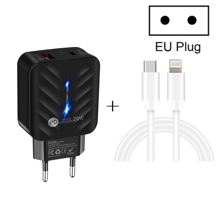 PD03 20W PD3.0 + QC3.0 USB Charger with Type-C to 8 Pin Data Cable, EU Plug(White) - USB Charger by PMC TechLife | Online Shopping South Africa | PMC TechLife | Buy Now Pay Later Mobicred