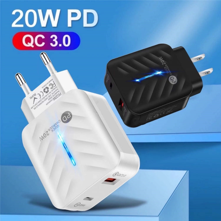 PD03 20W PD3.0 + QC3.0 USB Charger with Type-C to 8 Pin Data Cable, EU Plug(White) - USB Charger by PMC TechLife | Online Shopping South Africa | PMC TechLife | Buy Now Pay Later Mobicred