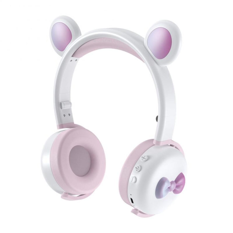 AEC BK7 Cute Bear Children Wireless Bluetooth Headset with LED Light(White Pink) - Headset & Headphone by AEC | Online Shopping South Africa | PMC Jewellery