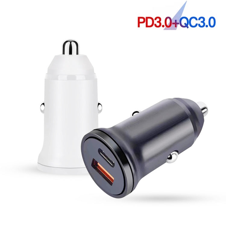 WKN-707 PD 20W USB-C / Type-C + QC 3.0 25W USB Mini Car Charger with USB-C / Type-C to 8 Pin Data Cable, Cable Length: 1m(White) - Car Charger by PMC Jewellery | Online Shopping South Africa | PMC Jewellery