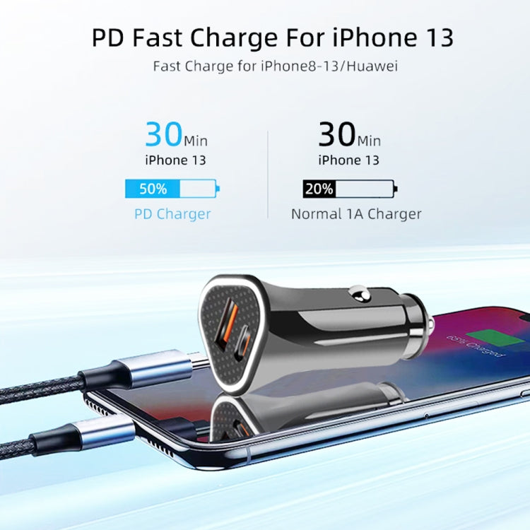 TE-P23 38W PD 20W USB-C / Type-C + QC3. 0 USB Triangle Car Charger + USB to USB-C / Type-C Data Cable, Length: 1m(White) - Car Charger by PMC Jewellery | Online Shopping South Africa | PMC Jewellery