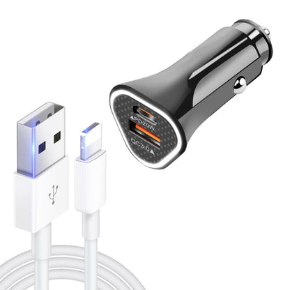 TE-P23 38W PD 20W USB-C / Type-C + QC3. 0 USB Triangle Car Charger + USB to 8 Pin Data Cable, Length: 1m(Black) - Car Charger by PMC Jewellery | Online Shopping South Africa | PMC Jewellery