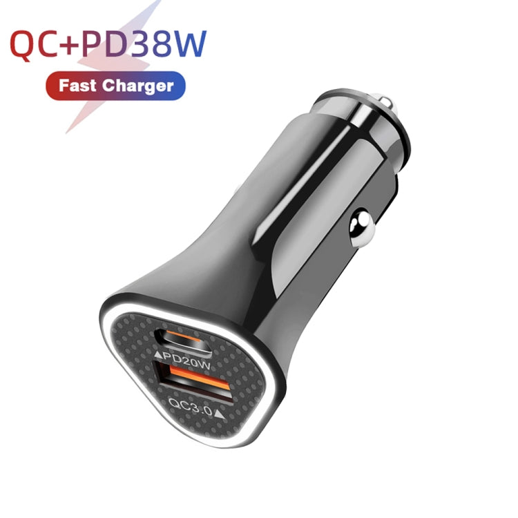 TE-P23 38W PD 20W USB-C / Type-C + QC3. 0 USB Triangle Car Charger + USB to 8 Pin Data Cable, Length: 1m(Black) - Car Charger by PMC TechLife | Online Shopping South Africa | PMC TechLife
