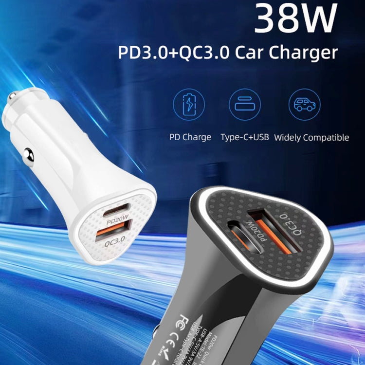 TE-P23 38W PD USB-C / Type-C + QC3. 0 USB Triangle Car Charger + USB-C / Type-C to 8 Pin Data Cable, Length: 1m(Black) - Car Charger by PMC Jewellery | Online Shopping South Africa | PMC Jewellery