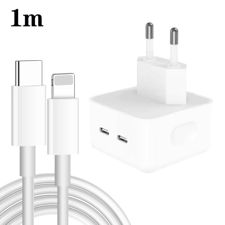 PD 35W Dual USB-C / Type-C Ports Charger with 1m Type-C to 8 Pin Data Cable, EU Plug - USB Charger by PMC TechLife | Online Shopping South Africa | PMC TechLife | Buy Now Pay Later Mobicred