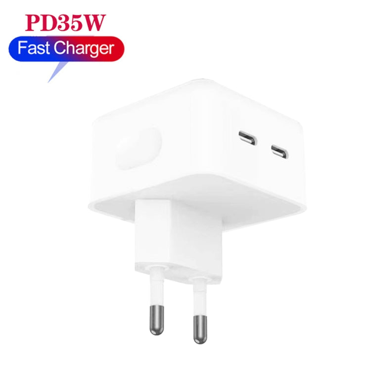 PD 35W Dual USB-C / Type-C Ports Charger with 1m Type-C to 8 Pin Data Cable, EU Plug - USB Charger by PMC TechLife | Online Shopping South Africa | PMC TechLife | Buy Now Pay Later Mobicred