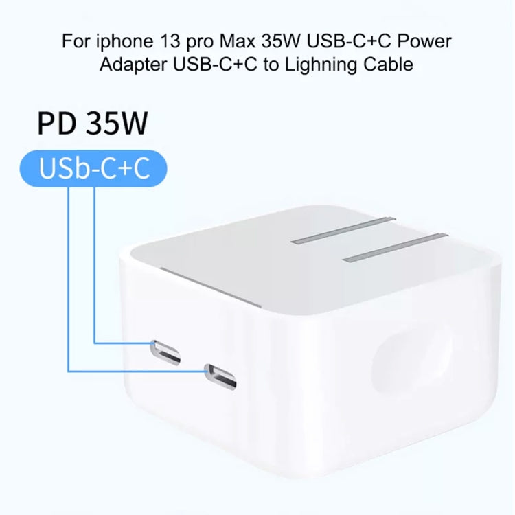 PD 35W Dual USB-C / Type-C Ports Charger with 1m Type-C to 8 Pin Data Cable, EU Plug - USB Charger by PMC TechLife | Online Shopping South Africa | PMC TechLife | Buy Now Pay Later Mobicred