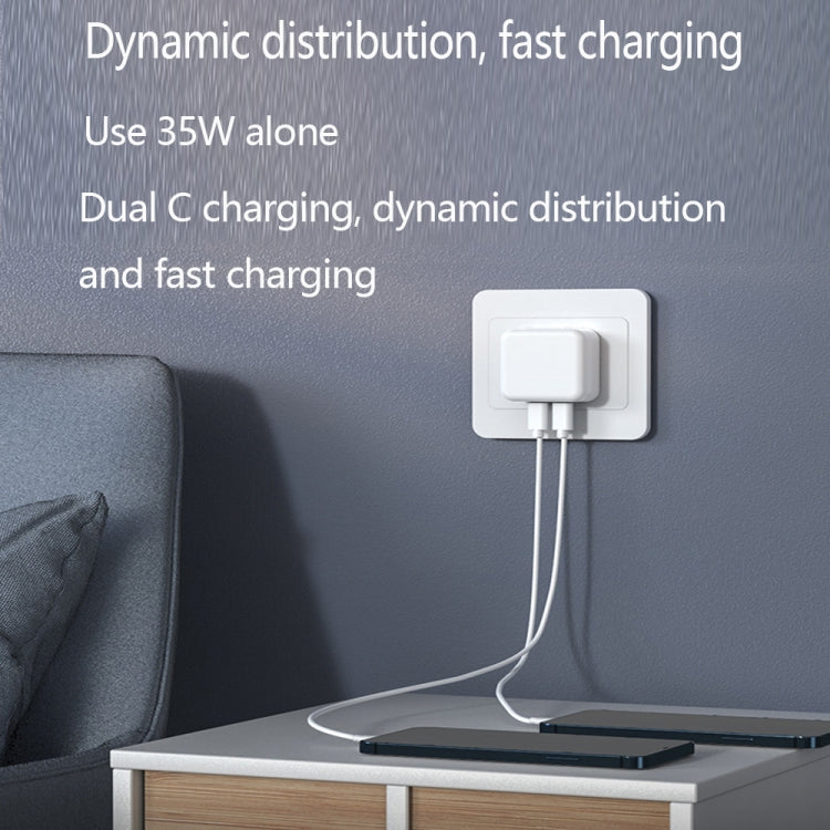 PD 35W Dual USB-C / Type-C Ports Charger with 1m Type-C to 8 Pin Data Cable, EU Plug - USB Charger by PMC TechLife | Online Shopping South Africa | PMC TechLife | Buy Now Pay Later Mobicred