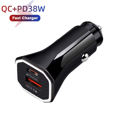 TE-P22 38W PD USB-C / Type-C + QC3. 0 USB Car Charger with 1m USB to 8 Pin Data Cable(Black) - Car Charger by PMC Jewellery | Online Shopping South Africa | PMC Jewellery