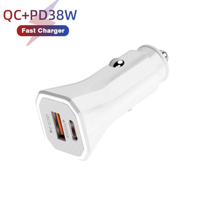 TE-P22 38W PD USB-C / Type-C + QC3. 0 USB Car Charger with 1m USB to Micro USB Data Cable(White) - Car Charger by PMC Jewellery | Online Shopping South Africa | PMC Jewellery