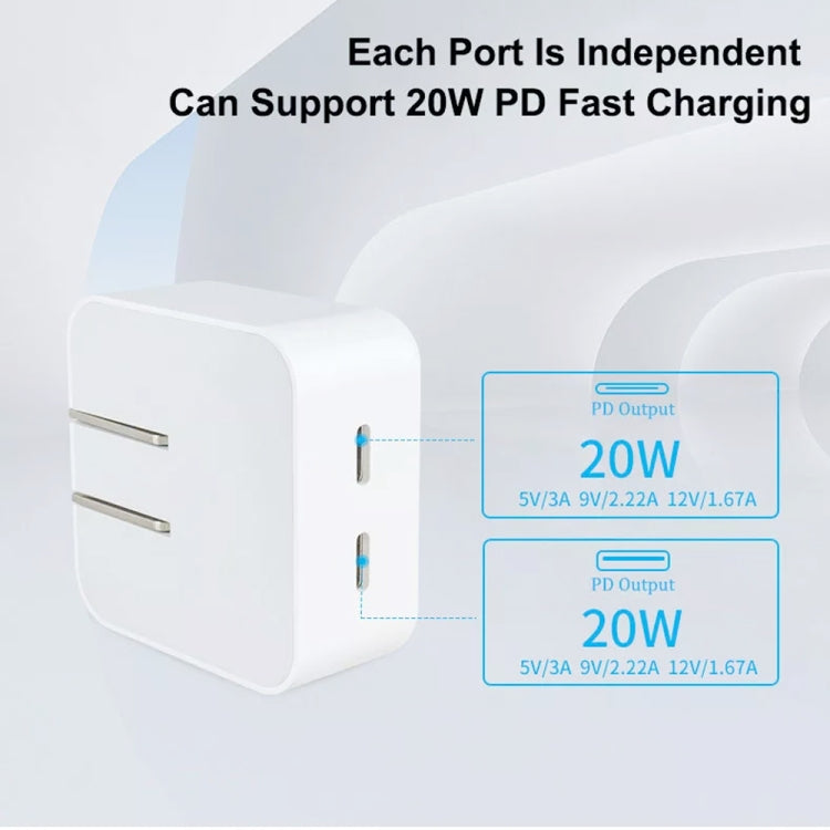 SDC-40W Dual PD USB-C / Type-C Ports Charger with 2m Type-C to 8 Pin Data Cable, US Plug - USB Charger by PMC Jewellery | Online Shopping South Africa | PMC Jewellery