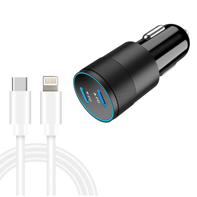 Dual PD 3.0 40W USB-C / Type-C Car Charger with 1m USB-C / Type-C to 8 Pin Data Cable(Black) - Car Charger by PMC Jewellery | Online Shopping South Africa | PMC Jewellery