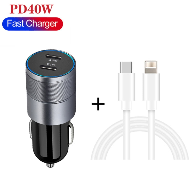 Dual PD 3.0 40W USB-C / Type-C Car Charger with 1m USB-C / Type-C to 8 Pin Data Cable(Black) - Car Charger by PMC TechLife | Online Shopping South Africa | PMC TechLife