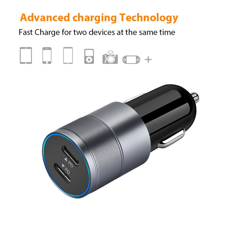 Dual PD 3.0 40W USB-C / Type-C Car Charger with 1m USB-C / Type-C to 8 Pin Data Cable(Black) - Car Charger by PMC Jewellery | Online Shopping South Africa | PMC Jewellery