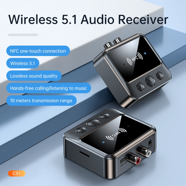 C51 Car Bluetooth 5.1 Audio Receiver Support NFC / Calls / TF Card / MP3 Playback - Audio Receiver Transmitter by PMC TechLife | Online Shopping South Africa | PMC TechLife