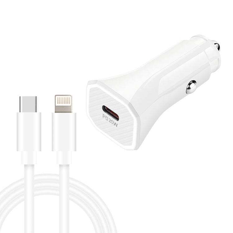 TE-P2 PD20W USB-C / Type-C Car Charger with Type-C to 8 Pin Data Cable(White) - Car Charger by PMC Jewellery | Online Shopping South Africa | PMC Jewellery