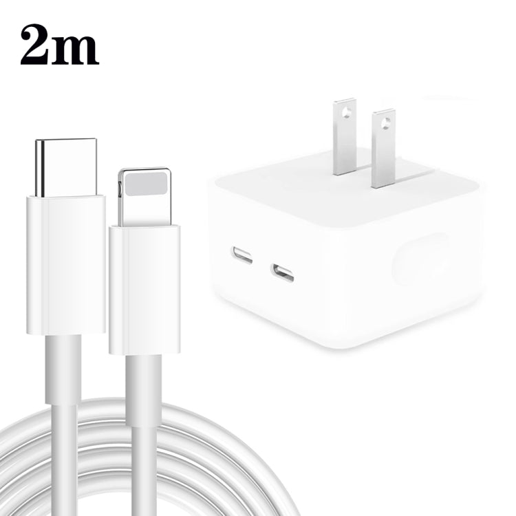 PD 35W Dual USB-C / Type-C Ports Charger with 2m Type-C to 8 Pin Data Cable, US Plug - USB Charger by PMC TechLife | Online Shopping South Africa | PMC TechLife | Buy Now Pay Later Mobicred