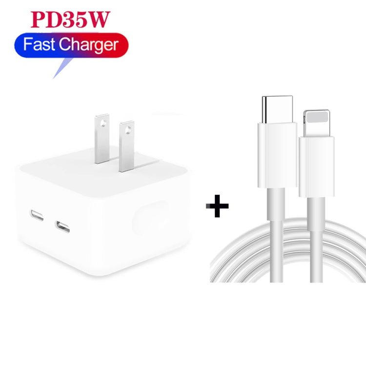 PD 35W Dual USB-C / Type-C Ports Charger with 2m Type-C to 8 Pin Data Cable, US Plug - USB Charger by PMC TechLife | Online Shopping South Africa | PMC TechLife | Buy Now Pay Later Mobicred
