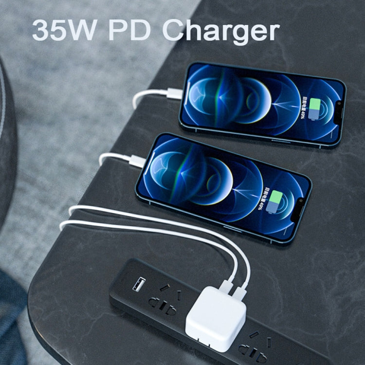 PD 35W Dual USB-C / Type-C Ports Charger with 2m Type-C to 8 Pin Data Cable, US Plug - USB Charger by PMC TechLife | Online Shopping South Africa | PMC TechLife | Buy Now Pay Later Mobicred