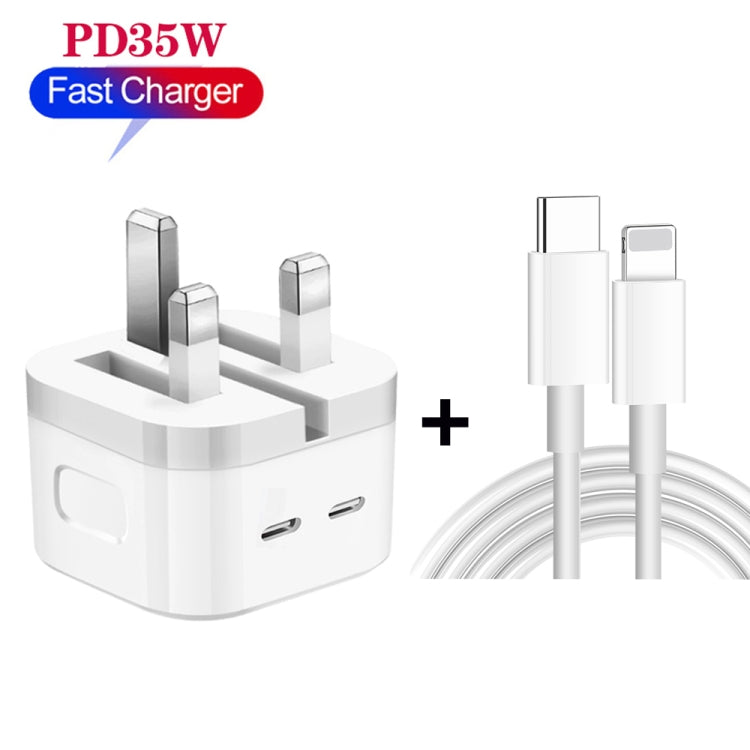 PD 35W Dual USB-C / Type-C Ports Charger with 1m Type-C to 8 Pin Data Cable, UK Plug - USB Charger by PMC Jewellery | Online Shopping South Africa | PMC Jewellery