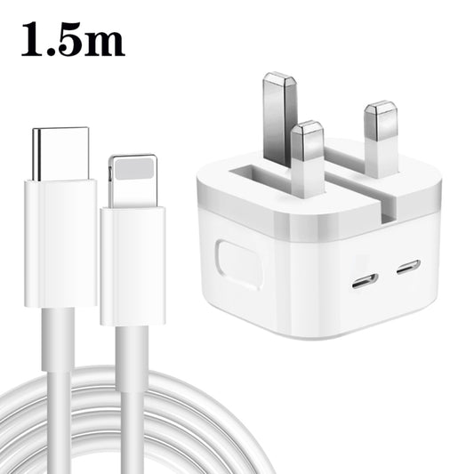 PD 35W Dual USB-C / Type-C Ports Charger with 1.5m Type-C to 8 Pin Data Cable, UK Plug - USB Charger by PMC Jewellery | Online Shopping South Africa | PMC Jewellery