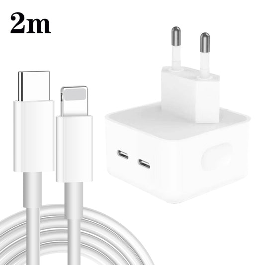 PD 35W Dual USB-C / Type-C Ports Charger with 2m Type-C to 8 Pin Data Cable, EU Plug - USB Charger by PMC Jewellery | Online Shopping South Africa | PMC Jewellery