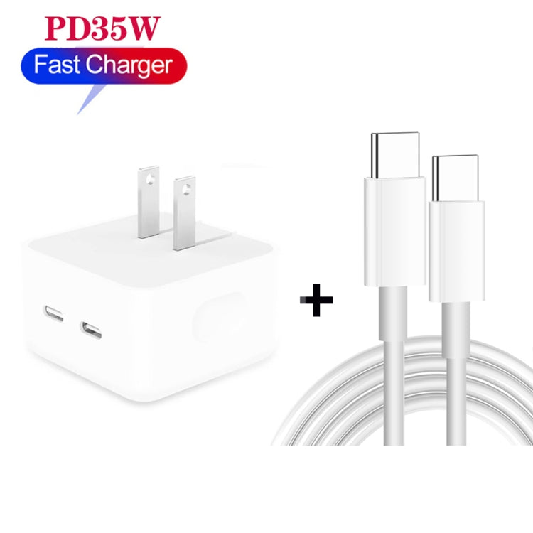 PD 35W Dual USB-C / Type-C Ports Charger with 1m Type-C to Type-C Data Cable, US Plug - USB Charger by PMC Jewellery | Online Shopping South Africa | PMC Jewellery