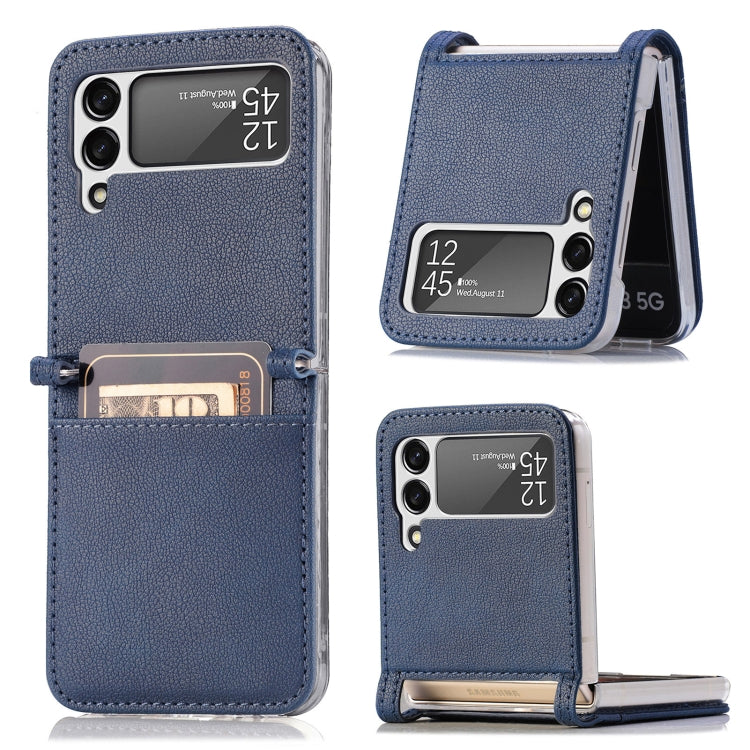 For Samsung Galaxy Z Flip 4 5G Folding Litchi Texture Card Wallet Phone Case(Blue) - Galaxy Phone Cases by PMC TechLife | Online Shopping South Africa | PMC TechLife | Buy Now Pay Later Mobicred