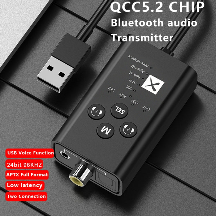 T9 Low latency 5.2 Bluetooth Audio Transmitter Supports Fiber Optic Coaxial APTX No Cable - Audio Receiver Transmitter by PMC TechLife | Online Shopping South Africa | PMC TechLife