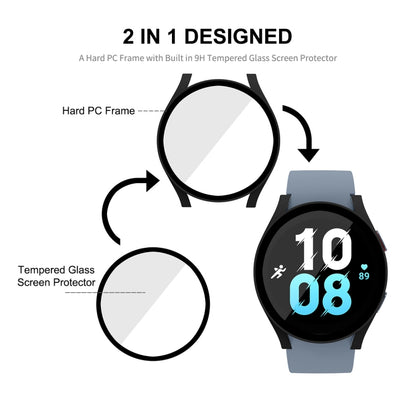 For Samsung Galaxy Watch5 40mm ENKAY Hat-Prince Full Coverage PC Frame + 9H Tempered Glass Case(Dark Blue) - Watch Cases by ENKAY | Online Shopping South Africa | PMC Jewellery | Buy Now Pay Later Mobicred