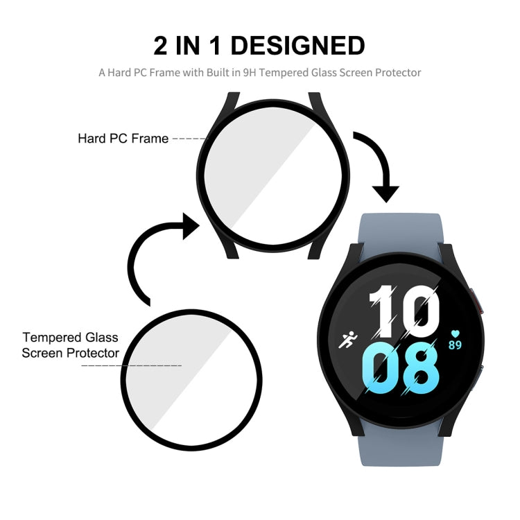 For Samsung Galaxy Watch5 40mm ENKAY Hat-Prince Full Coverage PC Frame + 9H Tempered Glass Case(Silver) - Watch Cases by ENKAY | Online Shopping South Africa | PMC Jewellery | Buy Now Pay Later Mobicred