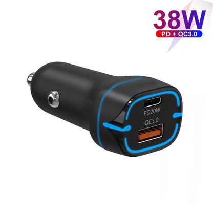 38W PD20W + QC3.0 USB Car Charger with Type-C to Type-C Data Cable, Length: 1m(Black) - Car Charger by PMC Jewellery | Online Shopping South Africa | PMC Jewellery