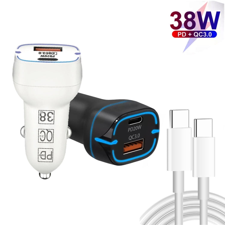 38W PD20W + QC3.0 USB Car Charger with Type-C to Type-C Data Cable, Length: 1m(White) - Car Charger by PMC Jewellery | Online Shopping South Africa | PMC Jewellery