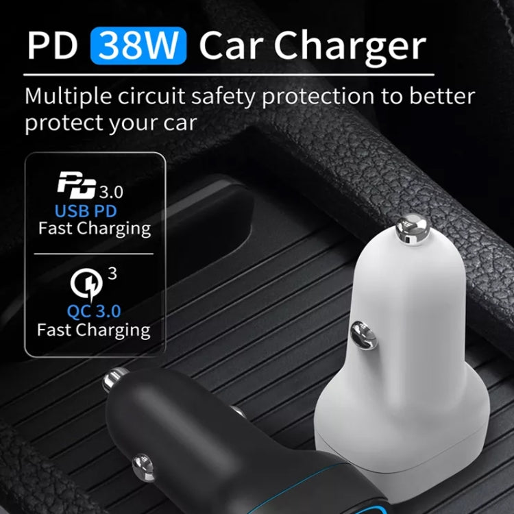 38W PD20W + QC3.0 USB Car Charger with Type-C to Type-C Data Cable, Length: 1m(Black) - Car Charger by PMC Jewellery | Online Shopping South Africa | PMC Jewellery