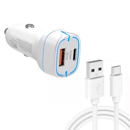 38W PD20W + QC3.0 USB Car Charger with USB to Type-C Data Cable, Length: 1m(White) - Car Charger by PMC Jewellery | Online Shopping South Africa | PMC Jewellery