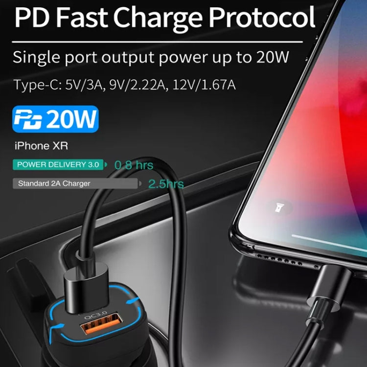 38W PD20W + QC3.0 USB Car Charger with USB to Micro USB Data Cable, Length: 1m(White) - Car Charger by PMC Jewellery | Online Shopping South Africa | PMC Jewellery