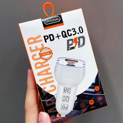 38W PD20W + QC3.0 USB Car Charger with USB to Micro USB Data Cable, Length: 1m(White) - Car Charger by PMC Jewellery | Online Shopping South Africa | PMC Jewellery