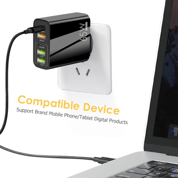 65W Dual PD Type-C + 3 x USB Multi Port Charger with 3A USB to 8 Pin Data Cable, EU Plug(White) - USB Charger by PMC TechLife | Online Shopping South Africa | PMC TechLife | Buy Now Pay Later Mobicred