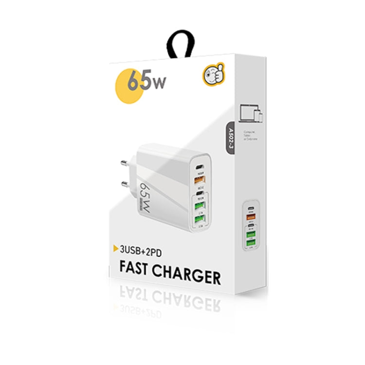 65W Dual PD Type-C + 3 x USB Multi Port Charger with 3A USB to 8 Pin Data Cable, EU Plug(White) - USB Charger by PMC TechLife | Online Shopping South Africa | PMC TechLife | Buy Now Pay Later Mobicred