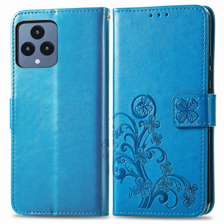 For T-Mobile REVVL 6 5G Four-leaf Clasp Embossed Buckle Leather Phone Case(Blue) - More Brand by PMC Jewellery | Online Shopping South Africa | PMC Jewellery