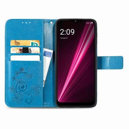 For T-Mobile REVVL 6 5G Four-leaf Clasp Embossed Buckle Leather Phone Case(Blue) - More Brand by PMC Jewellery | Online Shopping South Africa | PMC Jewellery