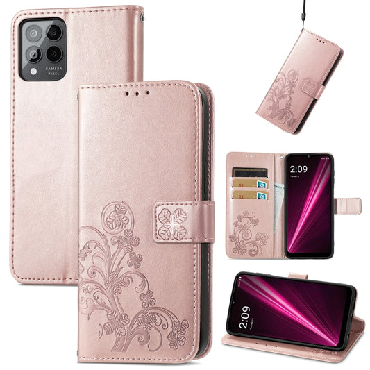 For T-Mobile Revvl 6 Pro 5G Four-leaf Clasp Embossed Buckle Leather Phone Case(Rose Gold) - More Brand by PMC Jewellery | Online Shopping South Africa | PMC Jewellery